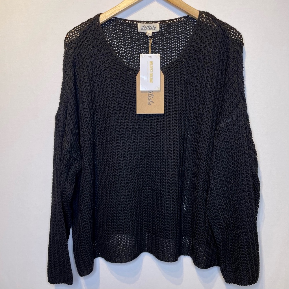 Listicle S NWT Knit Boatneck Sweater Black Oversized